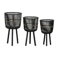 S 3 Bamboo Footed Planters 11 13 15