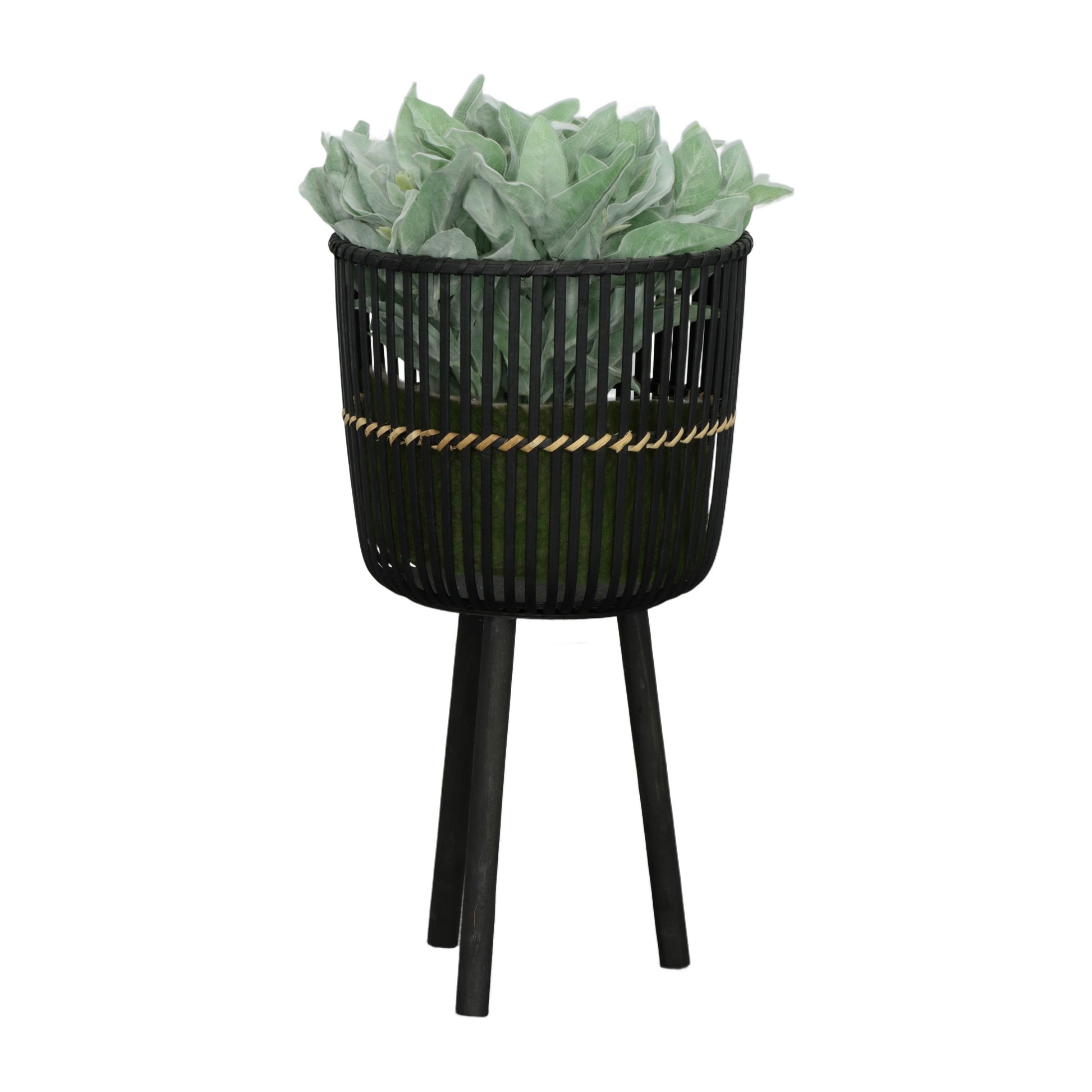 S 3 Bamboo Footed Planters 11 13 15", Black Black Bamboo