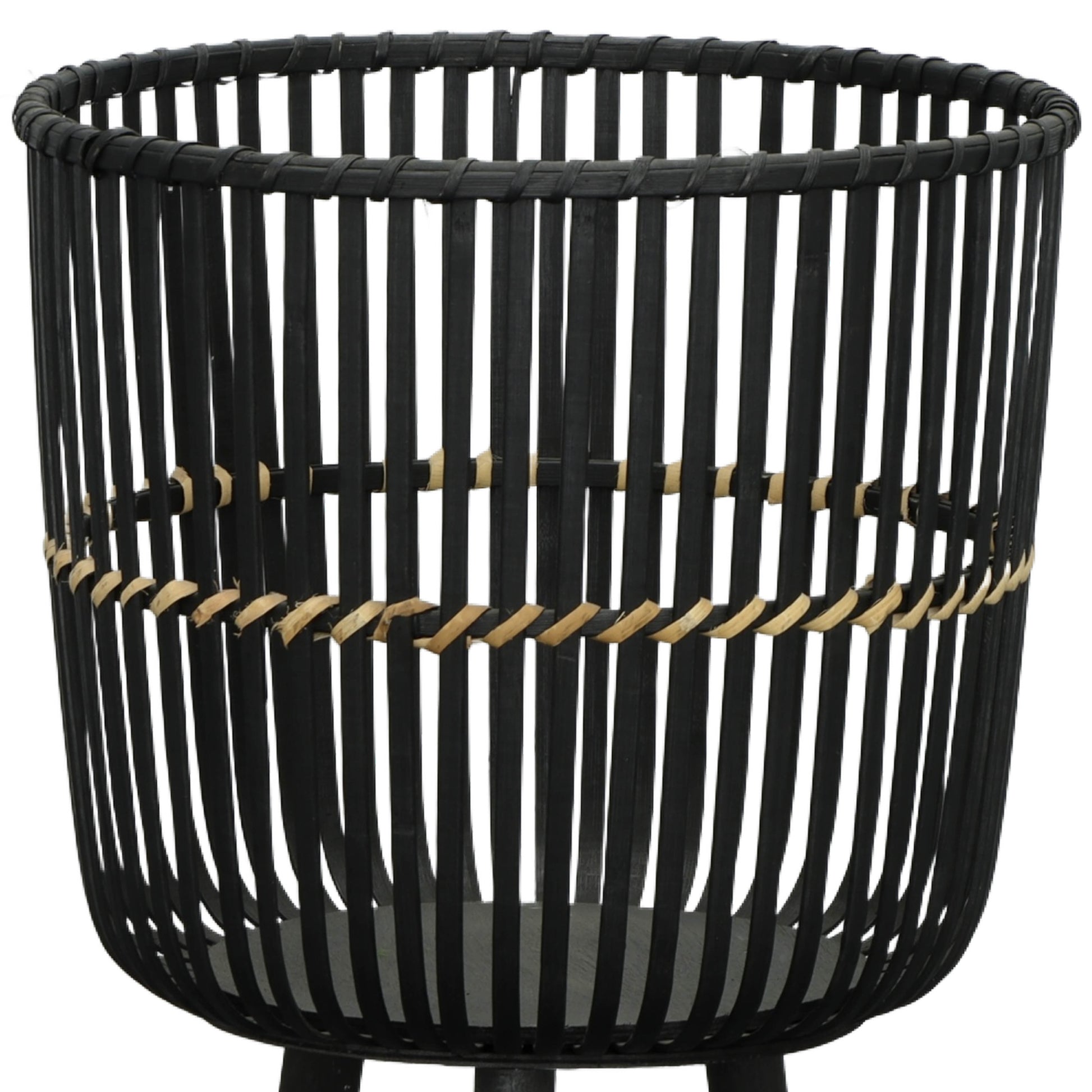 S 3 Bamboo Footed Planters 11 13 15", Black Black Bamboo