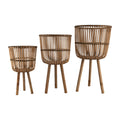 S 3 Bamboo Footed Planters 11 13 15