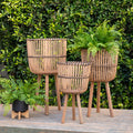 S 3 Bamboo Footed Planters 11 13 15