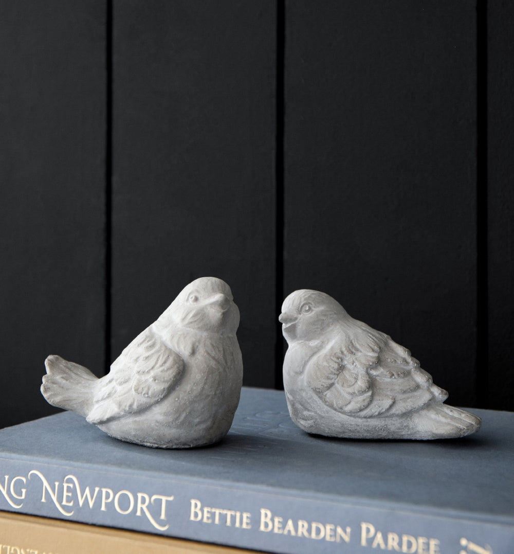 Set Of 2 Skye Sparrow Bird Accents, 5X3.5X5" Antique Gray Cement