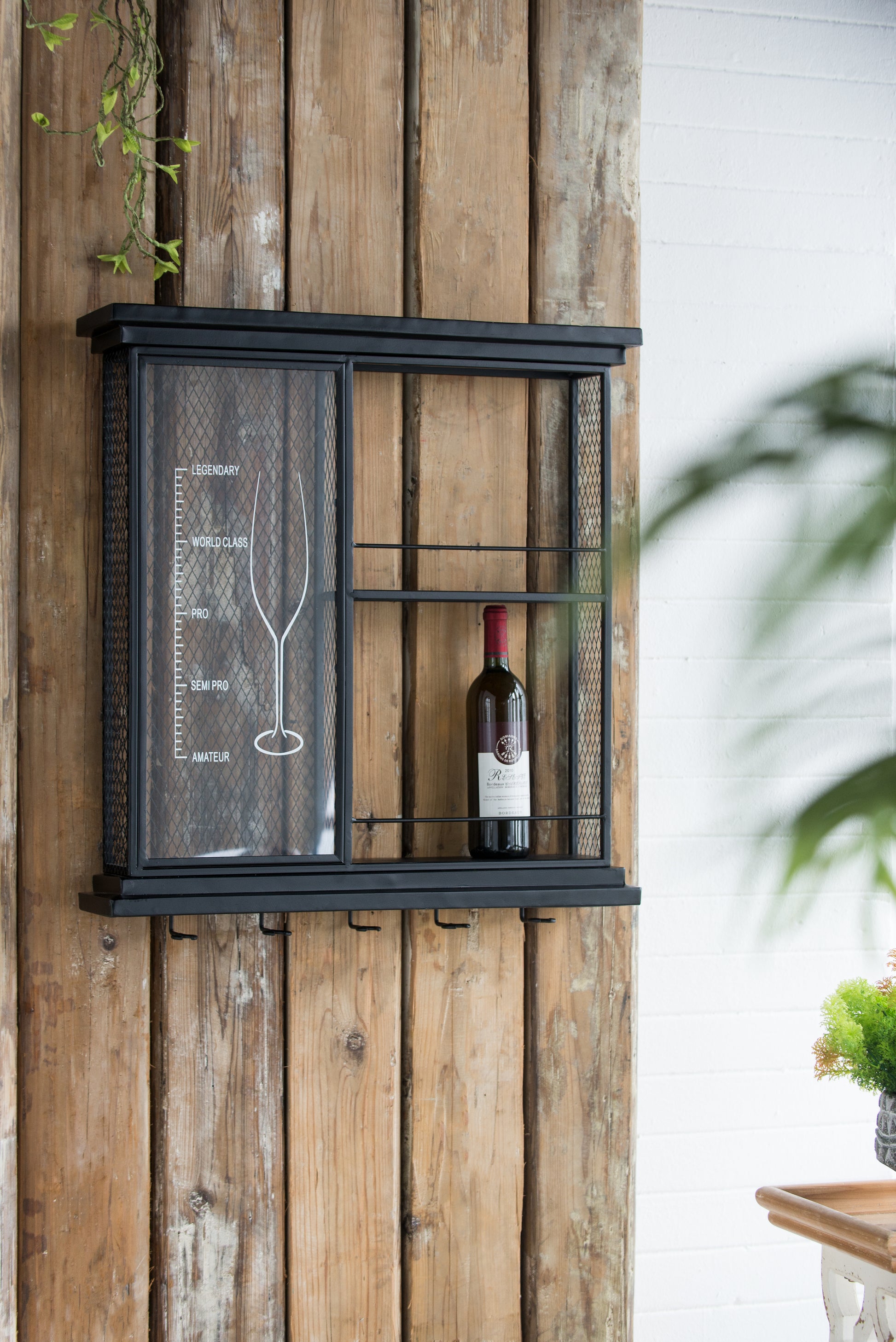 26X5.1X28.3" Black Floating Wine Bar Shelf With Glass Holder And Display Shelves Black Iron