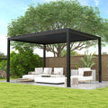 8640 Louver Pergola 10X13Ft Aluminum Frame & Steel Louvers Black Garden & Outdoor High Wind Resistant Gazebos Aluminium