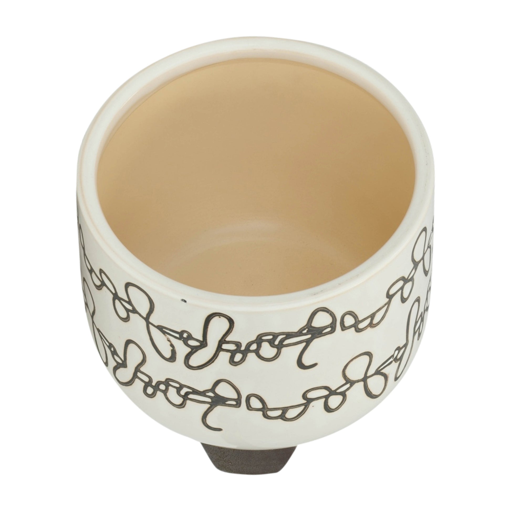 S 2 Ceramic 6 8" Scribble Footed Planter, Beige Beige Ceramic