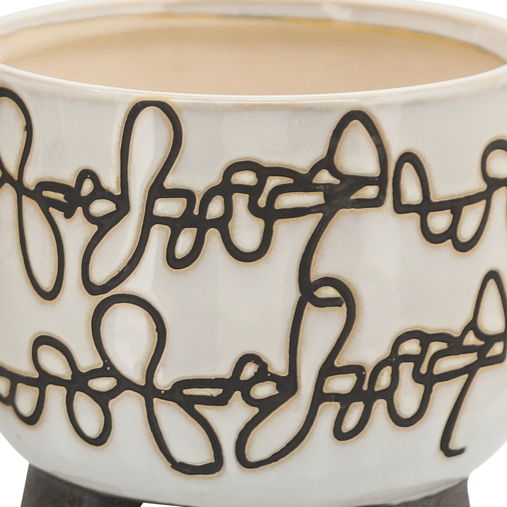 S 2 Ceramic 6 8" Scribble Footed Planter, Beige Beige Ceramic