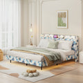 Queen Floating Bed Frame With Led Light And Charging Station Upholstered Platform Bed Frame Queen Size With Headboard And Hidden Storage Space, No Box Spring Needed, Blue Box Spring Not Required Queen Blue Geometry Metal Bedroom Bed Frame Velvet Velvet