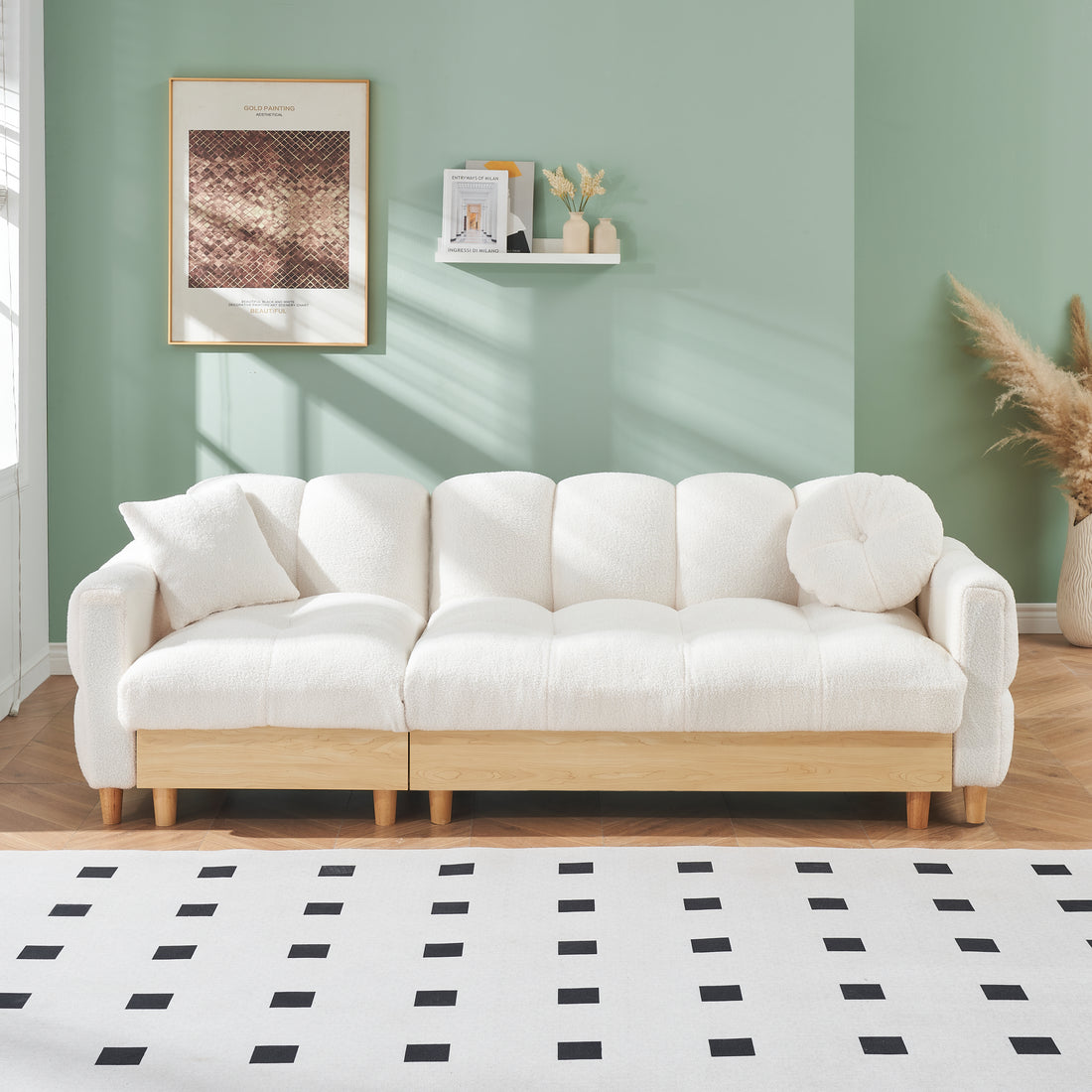 Beige Technology Cloth Three Seat Sofa Lift Sofa Bed With Locker Sofa Sofa Bed Small Sofa Small Family Sofa Bed Beige Teddy 3 Seat