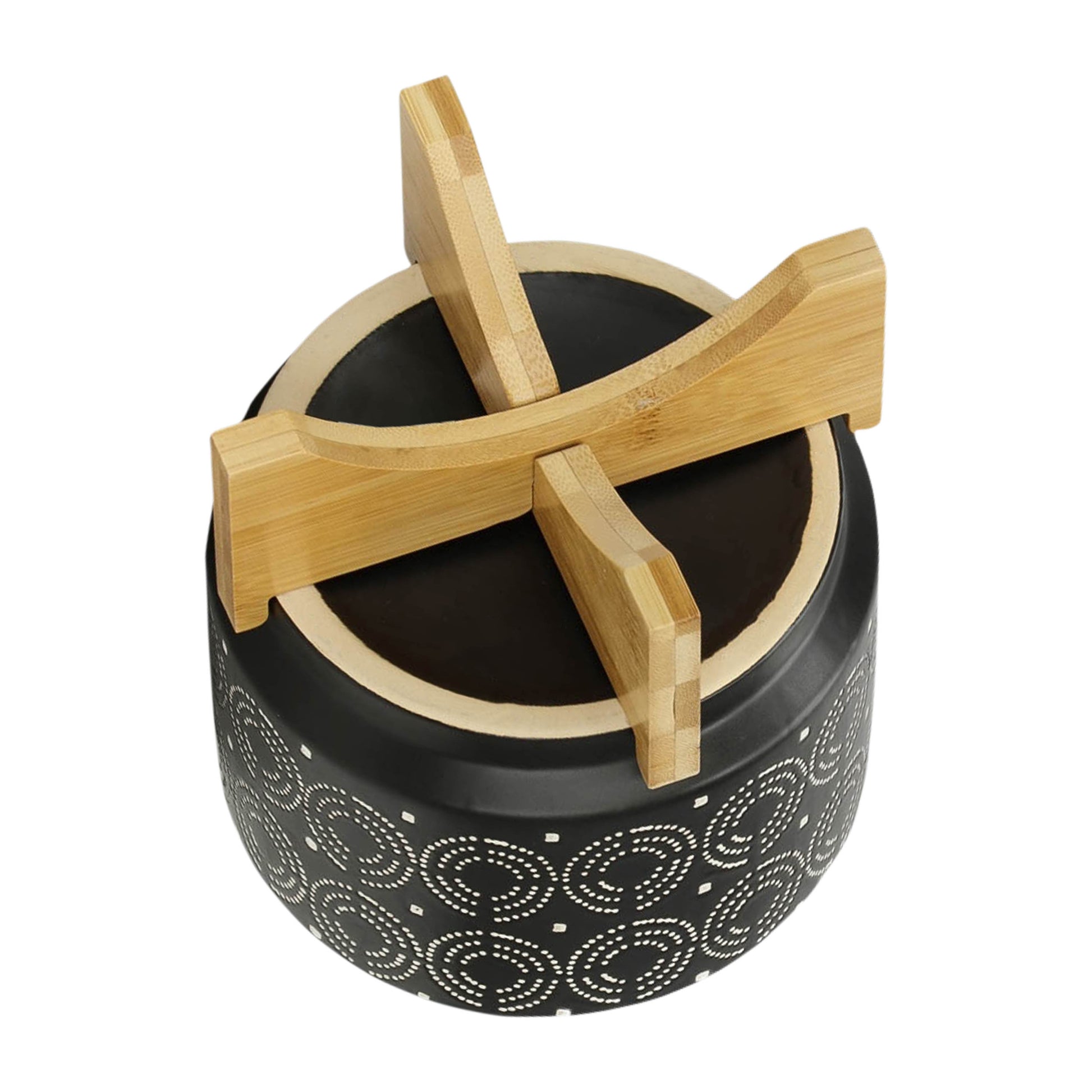 7" Swirl Planter On Stand, Black Black Ceramic