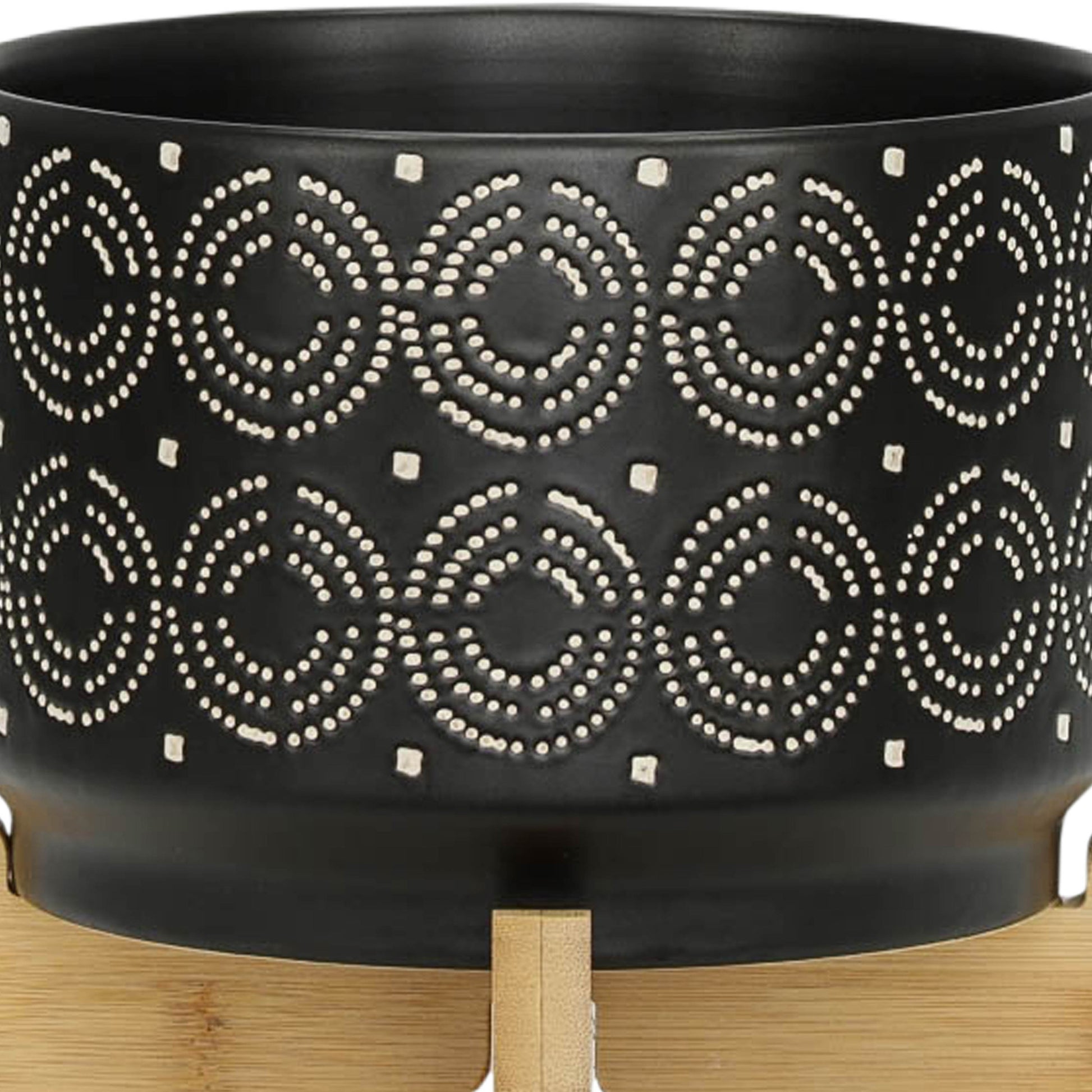 7" Swirl Planter On Stand, Black Black Ceramic