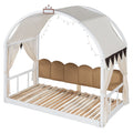 Twin Size Extended Bed With Arched Roof And Trundle, White Twin White Plywood