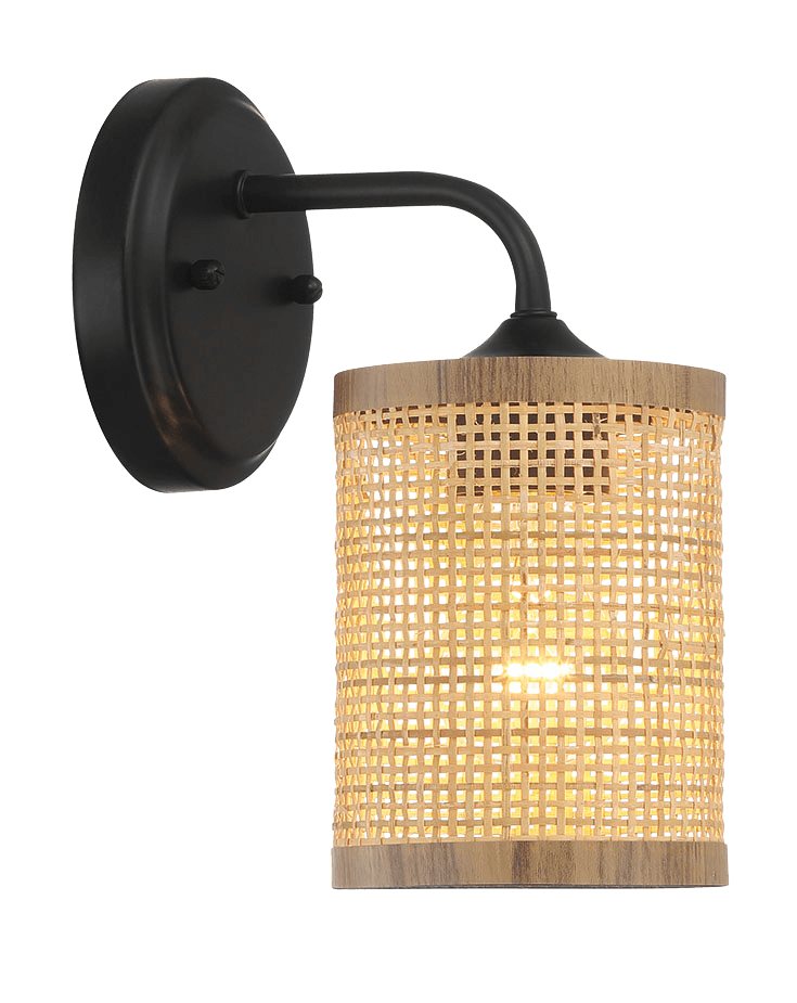 Reef Single Lights Wall Sconce With Natural Rattan Shade Rustic Wicker Wall Light Black,Rattan Metal,Rattan