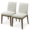 Ines White Boucle Dining Chair Set Of 2 Solid Brown,White Brown Dining Room Foam Wipe Clean Mid Century Modern Dining Chairs Foam Boucle,Solid Wood