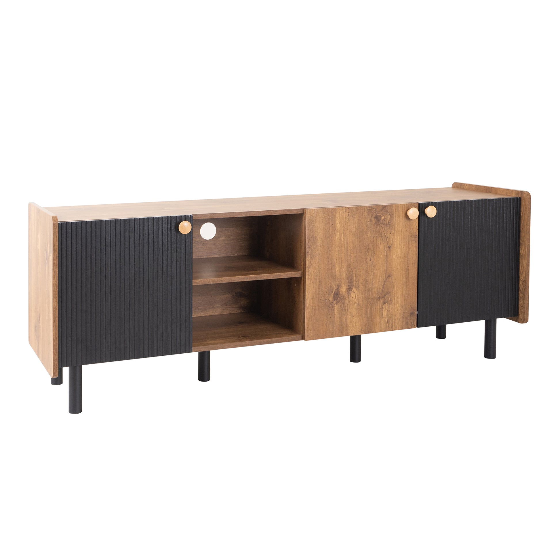 Mid Century Tv Stand With 3 Cabinets, Media Console Table For Tvs Up To 70'', Entertainment Center With Storage For Living Room, Bedroom, Home Theatre Black Brown Primary Living Space 60 69 Inches