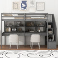 Twin Size Loft Bed Frame With Storage Staircase And Double Desks And Shelves,Gray Twin Gray Solid Wood Mdf