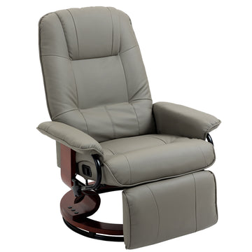 Homcom Faux Leather Manual Recliner With Swivel Wood Base Padded Armrest Gray Pu Leather