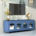 71 Inch Stylishtvcabinet Entertainment Centertv Stand,Tvconsoletable, Media Console,Solidwood Frame,Changhong Glass Door,Metal Handle,Antique Blue,For The Children'S Room,Bedroom Living Room Antique Blue Primary Living Space 70 79 Inches 70 79 Inches