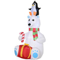 Outsunny 7Ft Christmas Inflatables Outdoor Decorations Polar Bear With Penguin On Head With Candy Cane And Gift Box, Blow Up Led Yard Christmas Decor For Lawn Garden Party White Polyester