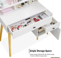 Dressing Table With Hollywood Led Mirror, Light Adjustable Brightness, Dressing Table, Padded Stool Set, White, Wooden Cosmetic Table With Drawer And Storage Cabinet White Drawer 2 Drawers Bedroom Modern 2 Or Less Mirror Included White Particle Board Mdf