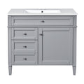 36'' Bathroom Vanity With Top Sink, Modern Bathroom Storage Cabinet With 2 Drawers And A Tip Out Drawer, Single Sink Bathroom Vanity Grey Bathroom Solid Wood Mdf Ceramic,Solid Wood Mdf