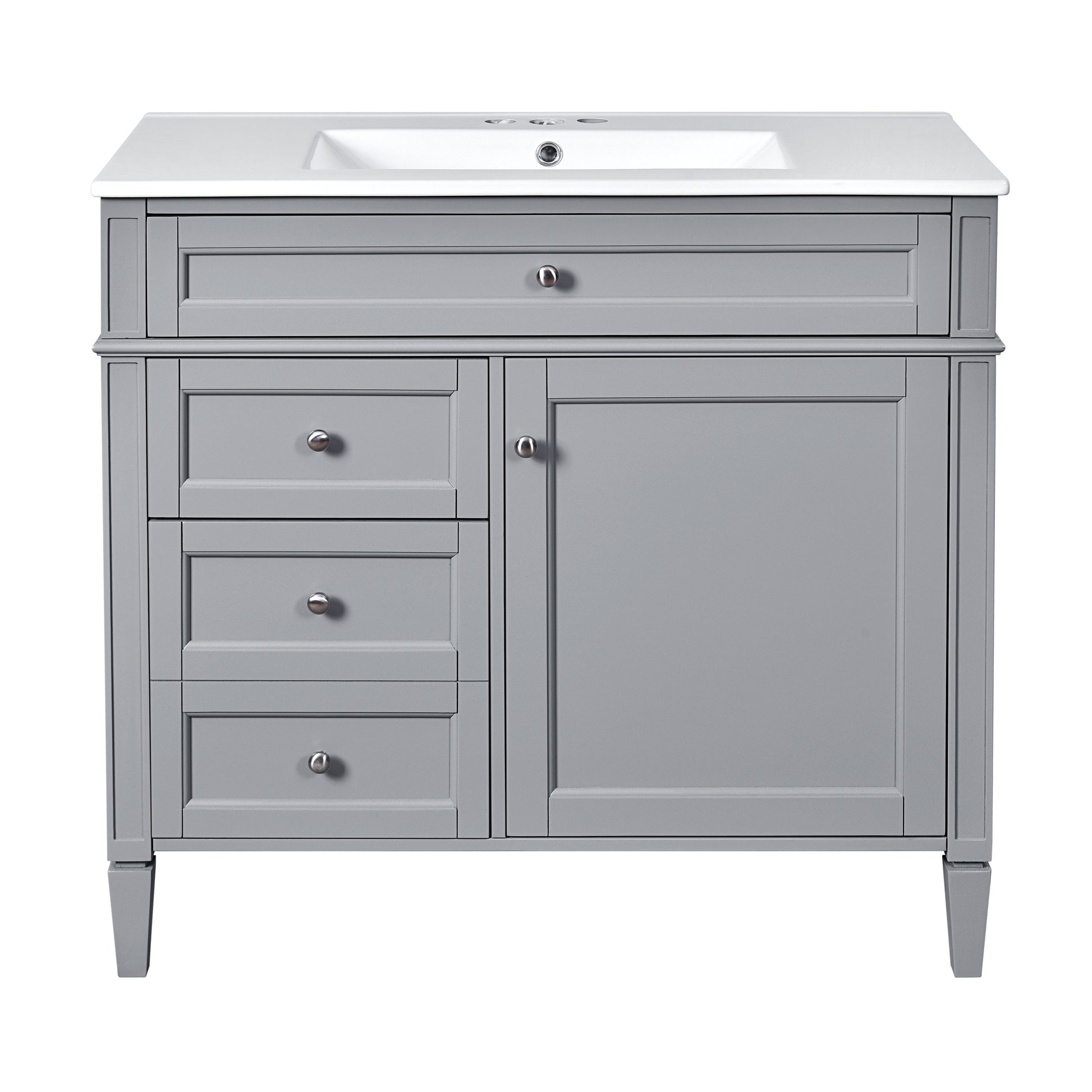 36'' Bathroom Vanity With Top Sink, Modern Bathroom Storage Cabinet With 2 Drawers And A Tip Out Drawer, Single Sink Bathroom Vanity Grey Bathroom Solid Wood Mdf Ceramic,Solid Wood Mdf