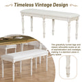 Vintage Traditional 6 Piece 82.7Inch Extendable Dining Table Set With 23.6Inch Removable Leaf, 50.4Inch Upholstered Dining Bench And 4 Chairs For 6, Brown Cream Wood Dining Room Distressed Finish Rubberwood Rectangular Dining Table With Bench Wood Wood