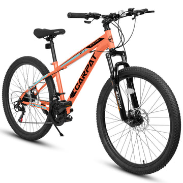 A2610 26 Inch Mountain Bike 21 Speeds, Suspension Fork, Steel Frame Disc Brake For Men Women Mens Bicycle Adlut Bike Cycling Orange Without Anti Slip Garden & Outdoor American Design Multifunctional Steel