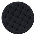 Modern Large Round Ottoman Coffee Table 2 Tier Oversized Button Tufted Ottoman With Wood Shelf Storage Upholstered Coffee Table For Living Room Footrest Ottoman With Wheel, Waterproof Linen Black Brown Rubber Wood