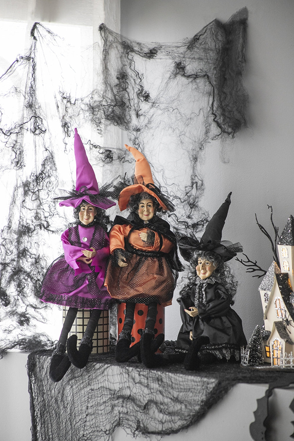 Set Of 3 19"H Halloween Witch Decor, Purple Orange Black Black,Orange,Purple Polyester