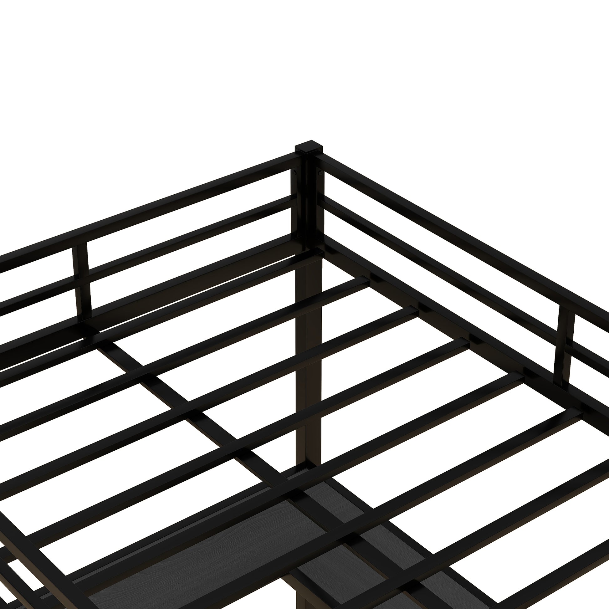 Full Metal Loft Bed With Desk And Shelves, Loft Bed With Ladder And Guardrails, Loft Bed Frame For Bedroom, Black With Black Desk Full Black Metal