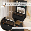 Dressing Table With Flip Top Led Illuminated Mirror, Vanity Table With Internal Storage Area, Makeup Vanity Dressing Table With Removable Upholstered Stool, Practical And Space Saving, Bedroom, Black Black Mdf