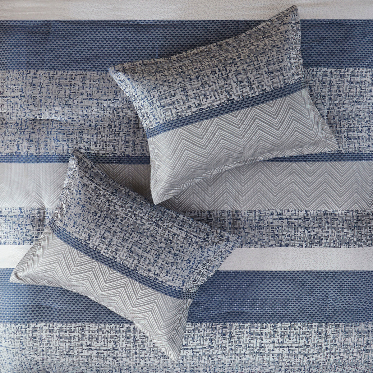 7 Piece Jacquard Comforter Set Navy Queen Queen Navy Polyester