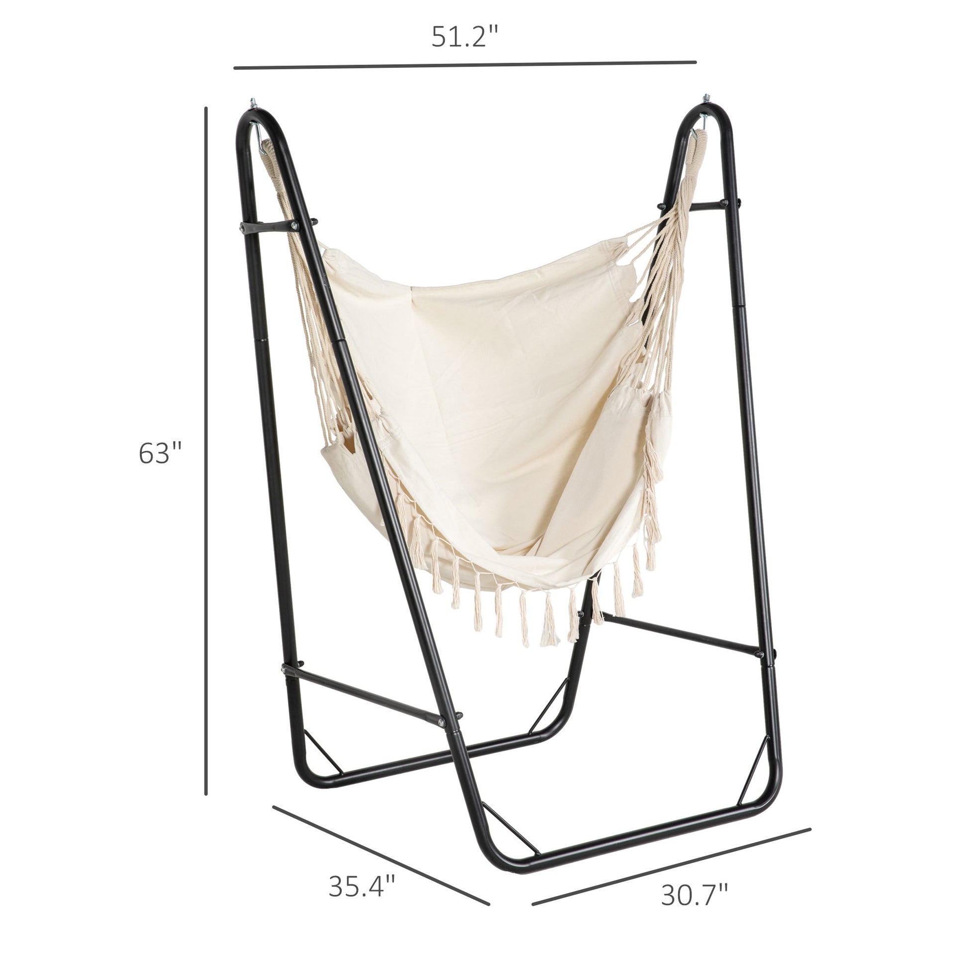 Outsunny Patio Hammock Chair With U Shape Stand, Outdoor Hammock Swing Hanging Lounge Chair With Side Pocket, Black Cream White White Steel