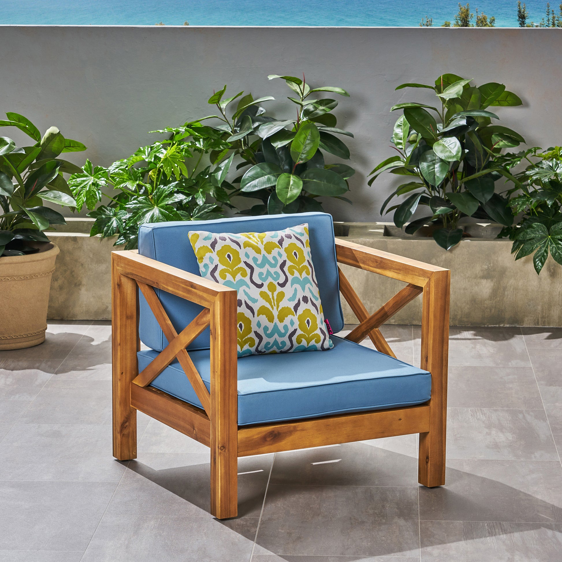 Brava Club Chair Teak Wood Waterproof Fabric