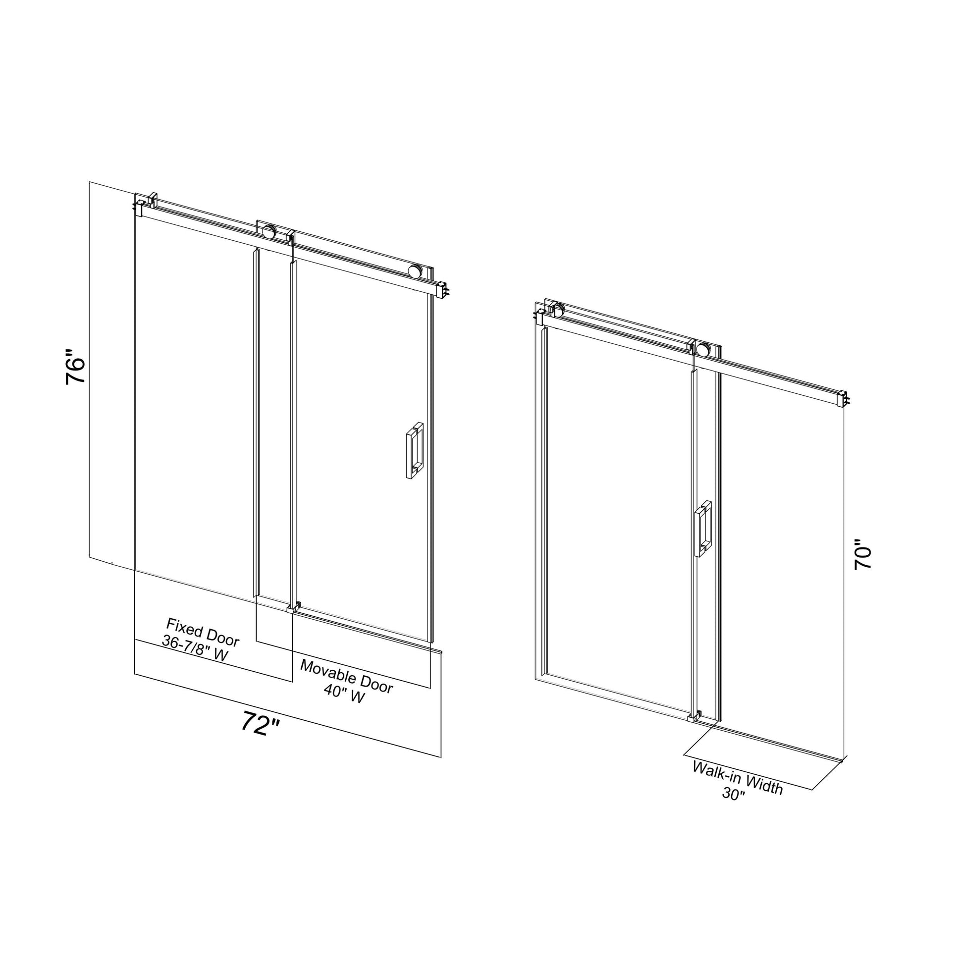 68" 72" W X 76" H Frameless Soft Closing Single Sliding Shower Door, 3 8" 10Mm Tempered Glass With Easy Cleaning Coating, Matte Black 22D01 72Mb Matte Black Bathroom Tempered Glass