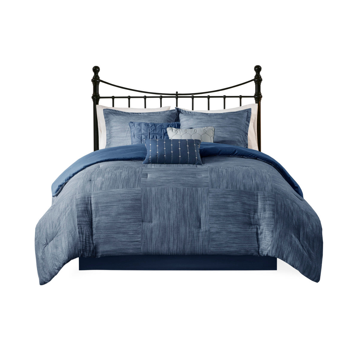 7 Piece Printed Seersucker Comforter Set Navy Queen Queen Navy Microfiber