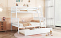 Twin Over Full Rubber Wood Bunk Bed With Trundle, Convertible Ladder And Guardrail, Detachable, Convertible Bed, With Twin Size Trundle ,White Twin White Rubber Wood