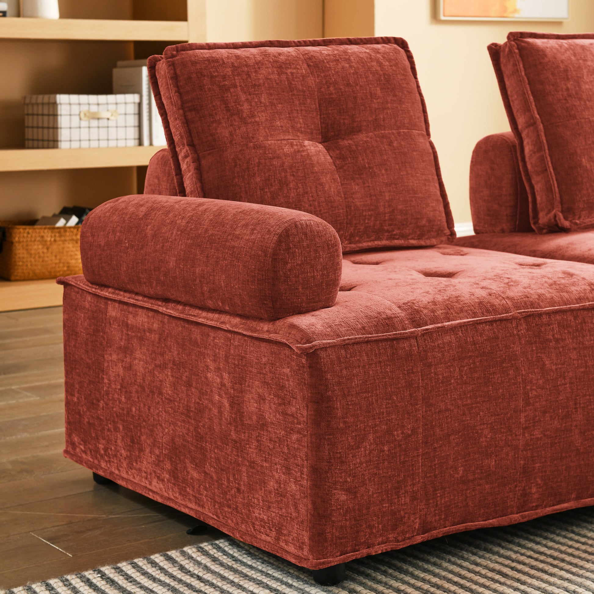 Upholstered Seating Armless Accent Chair, Leisure Sofa Lounge Chair For Living Room Corner Bedroom Office,Chenille Red Primary Living Space Chenille