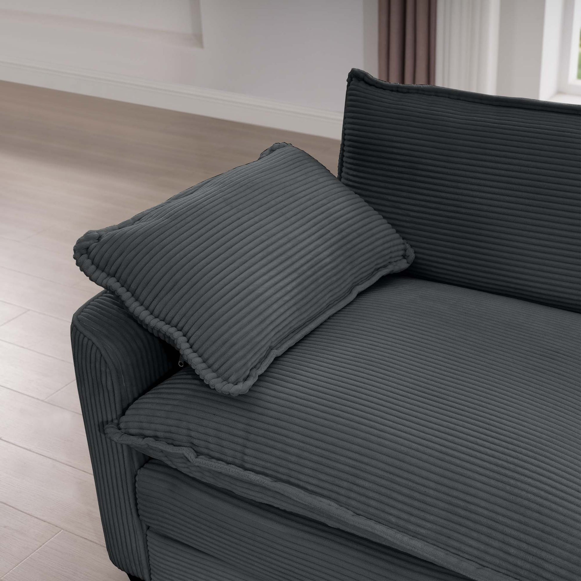 Comfortable Single Chair Deep Seat Sofa With Footstool With One Pillow, Suitable For Living Room And Bedroom, Club Multiple Occasions, Grey Corduroy Fabric Grey Corduroy 1 Seat