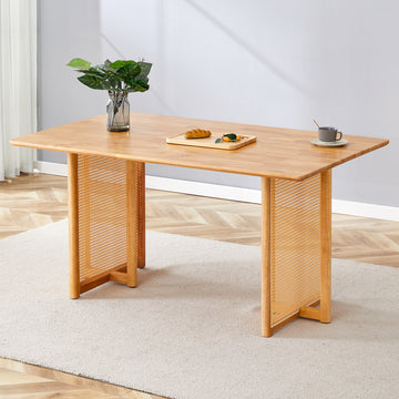 Chinese Country Retro Solid Wood Dining Table, Simple Modern Imitation Rattan Dining Table, Wooden Dining Table, Desk. Suitable For Dining Room, Living Room, Office Wood Rubber Wood
