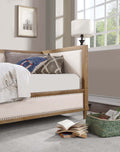 Beige Fabric Upholstered 1Pc Day Bed Light Oak Bed Frame Trim Bedroom Furniture Mattress Ready Twin Day Bed Box Spring Not Required Twin Beige Multi Wood Bedroom Classic,Contemporary,Modern,Transitional Solid Wood