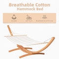 Outsunny Outdoor Hammock With Stand, Extra Large Heavy Duty Wooden Frame, No Tree Needed, 12.8' Indoor Outside Boho Style Nap Bed, Natural Cotton, White White Wood