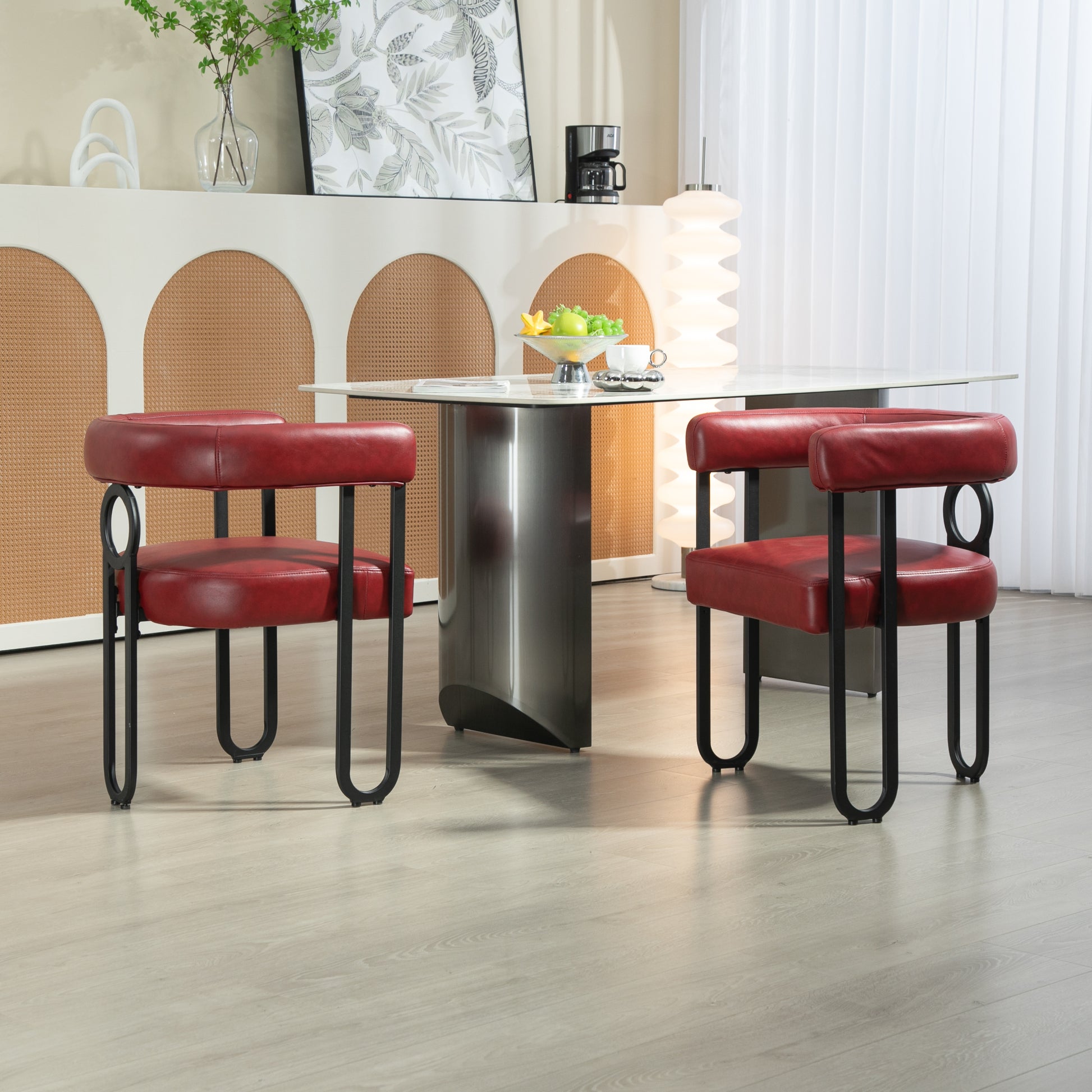 Coolmore Contemporary Designed Pu Fabric Upholstered Accent Dining Chair Barrel Side Chairs Kitchen Armchair For Living Room Set Of 2 Wine Red Pu Wine Red Foam Pu Leather