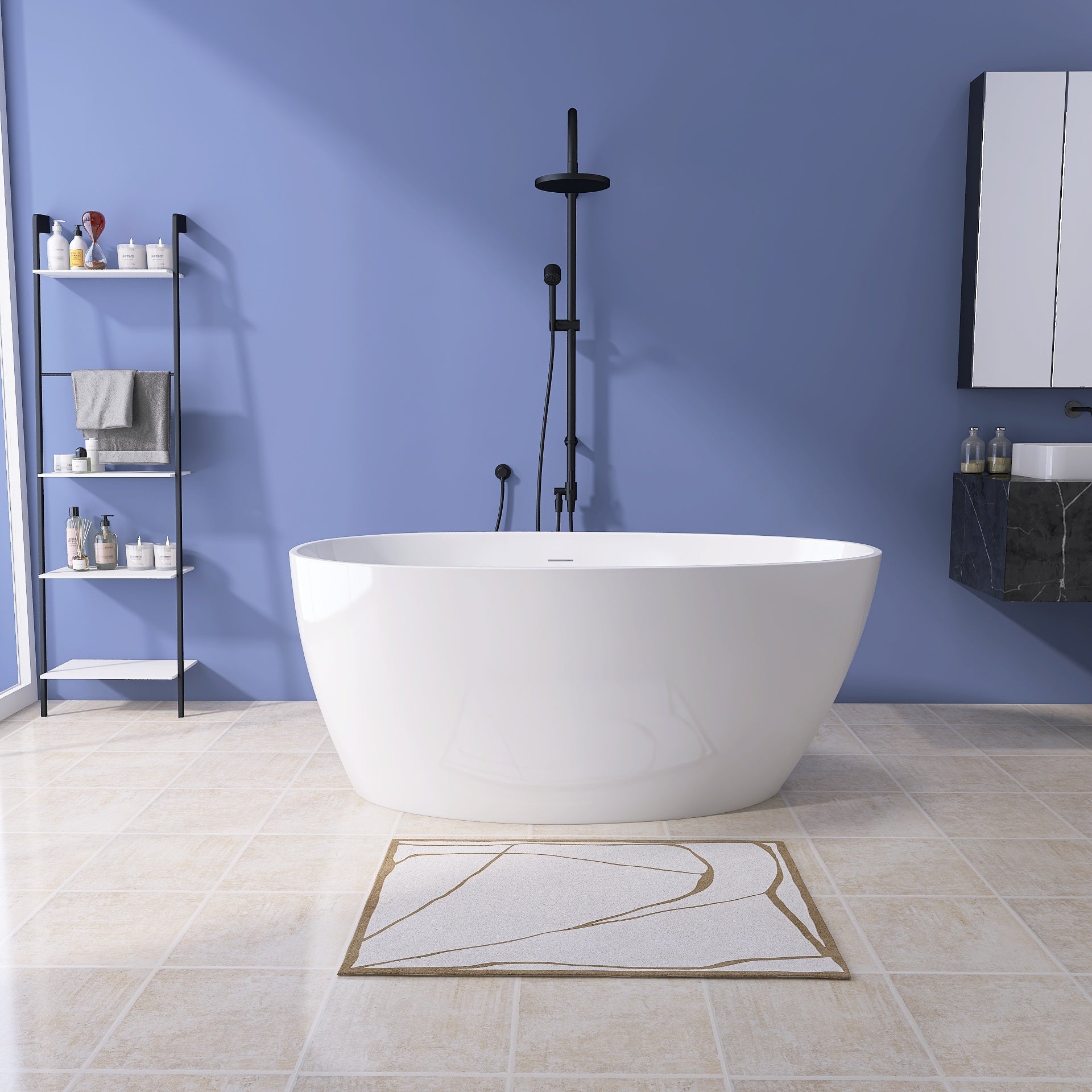 59" Acrylic Free Standing Tub Classic Oval Shape Soaking Tub, Adjustable Freestanding Bathtub With Integrated Slotted Overflow And Chrome Pop Up Drain Anti Clogging Gloss White Gloss White Oval Bathroom Freestanding Tubs Polished 59 61 In Modern Soaking