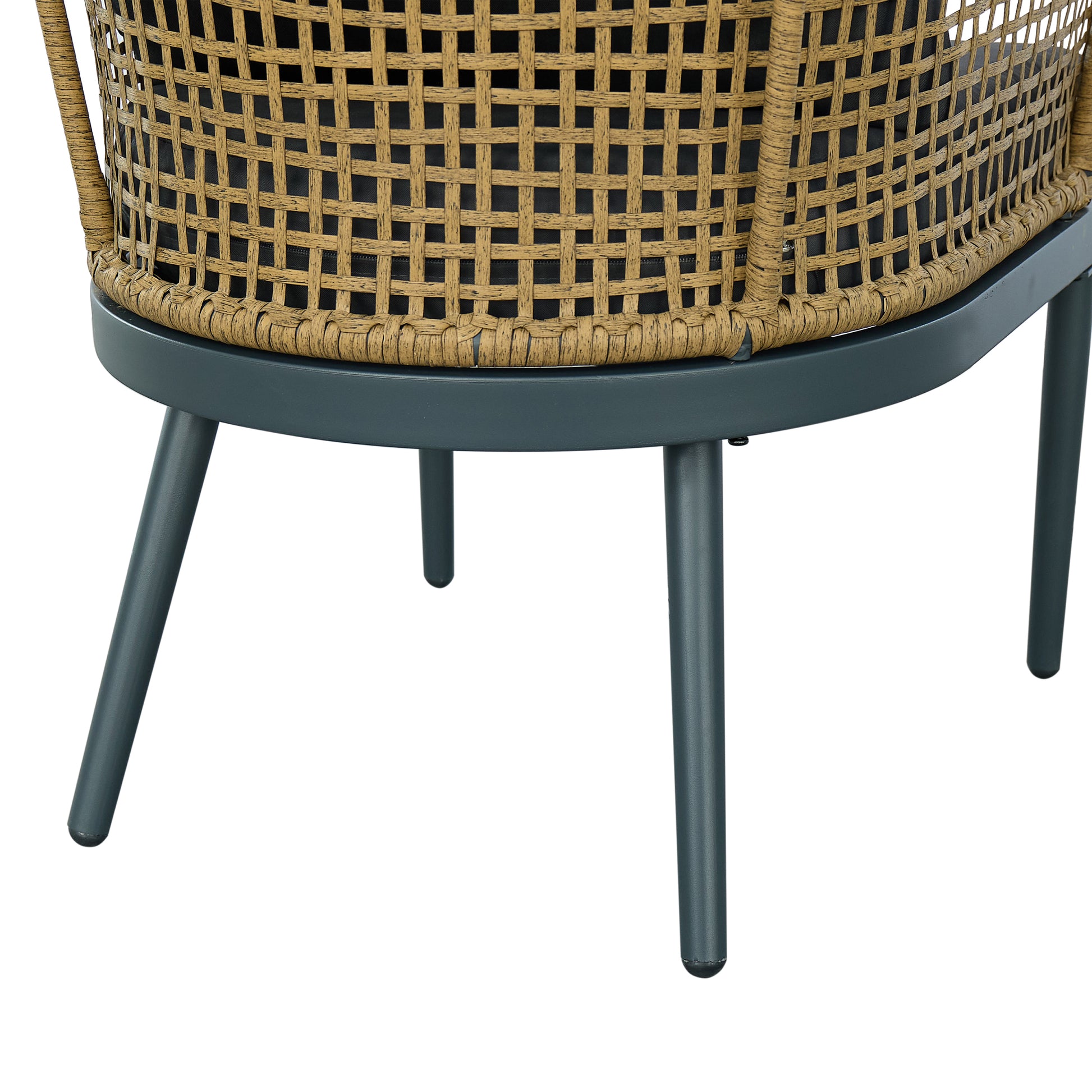 Outdoor Wicker Chairs And Table Bistro Conversation Furniture Set, 3 Pieces For Porch, Balcony, Deck, Patio, Backyard, Natural Color Gray Aluminum