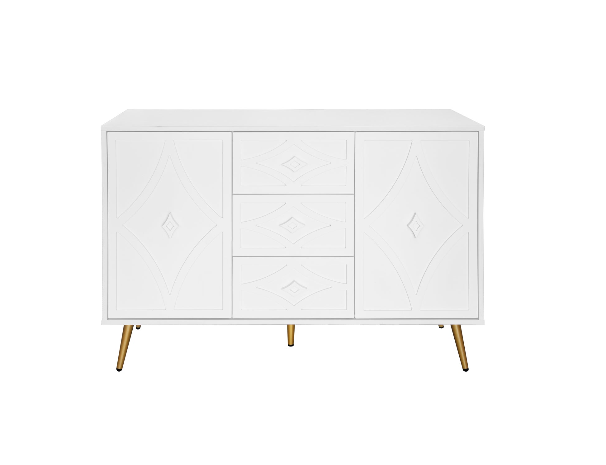 2 Door 3 Drawer Storage Cabinet Buffet Cabinet ,Sideboard With Adjustable Shelf,47.24" Kitchen Cabinet With 3 Drawer ,Storage Cabinet For Living Room Kitchen Dining Room Entrance White Particle Board Mdf