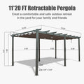 11 X 20 Ft Outdoor Living Outdoor Retractable Pergola With Weather Resistant Canopy Aluminum Garden Pergola Patio Grill Gazebo For Courtyard Dark Gray Dark Gray Rectangular Manual Uv Resistant Aluminum
