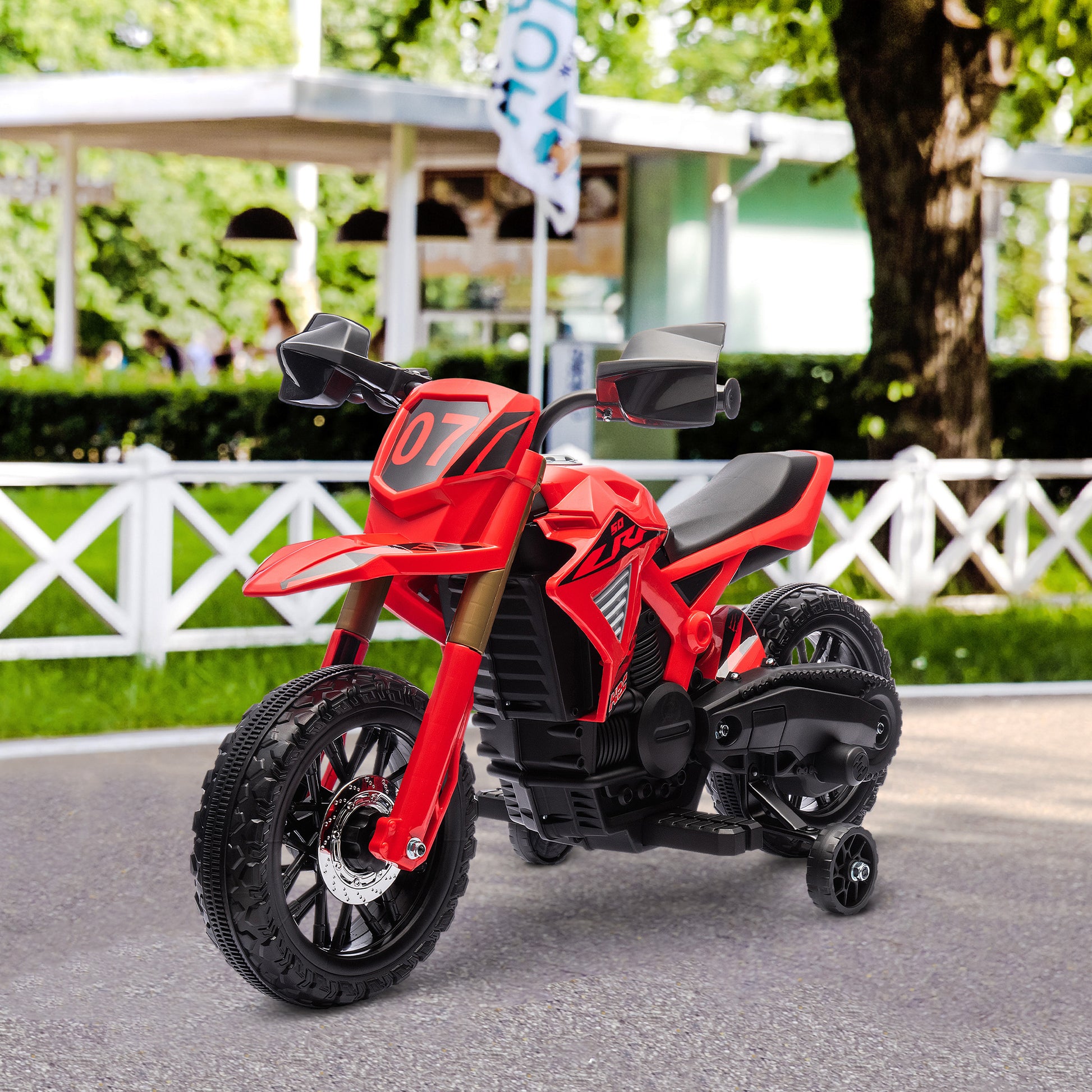 Qaba Kids Motorcycle, 6V Battery Powered Dirt Bike With Training Wheels, Horn & Start Sound, Electric Motorcycle For Kids 3 8 Years, Red Red Plastic