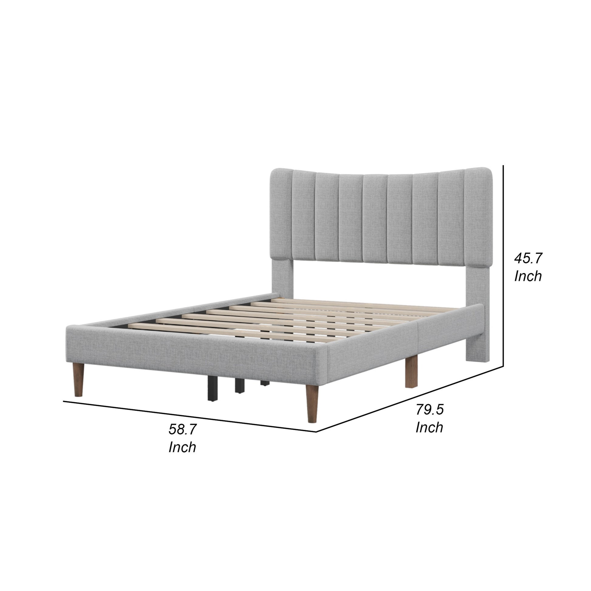 Tripp Modern Full Platform Bed Frame With Channel Tufted Headboard, Gray Full Gray Solid Wood