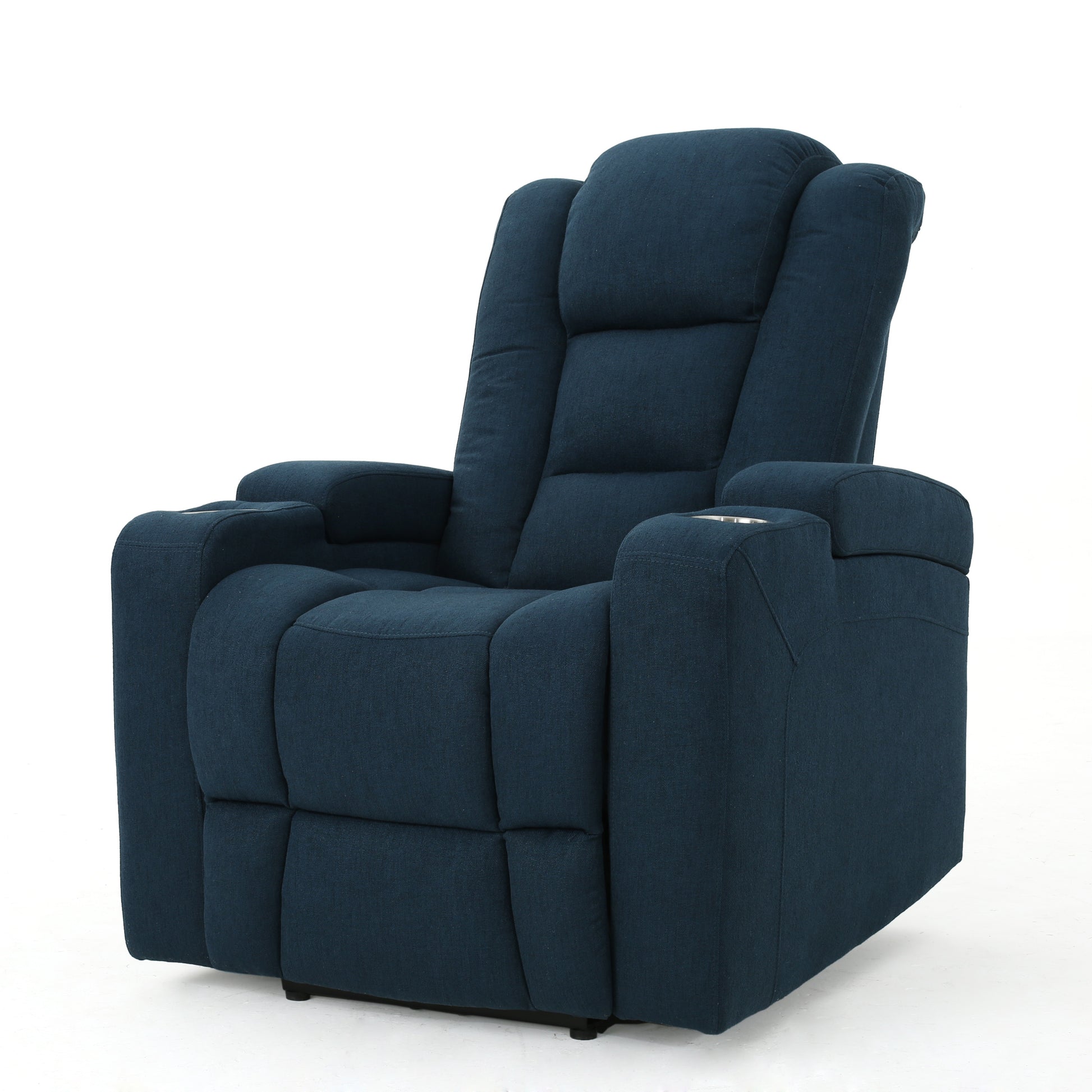 33" Wide Power Standard Recliner Chair With Arm Storage With Usb Navy Blue Fabric